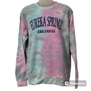 Baypointe Womens Medium Sweatshirt Crew Neck Fleece Tie Dye Pink Green Blue